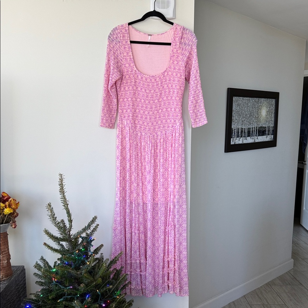 Free People Pink Long Sleeve Dress